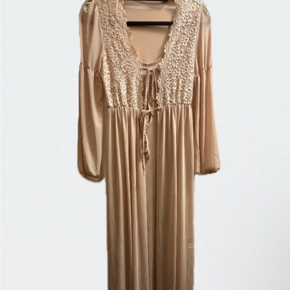 SHEIN Cream Sheer Lace Detail Nightgown